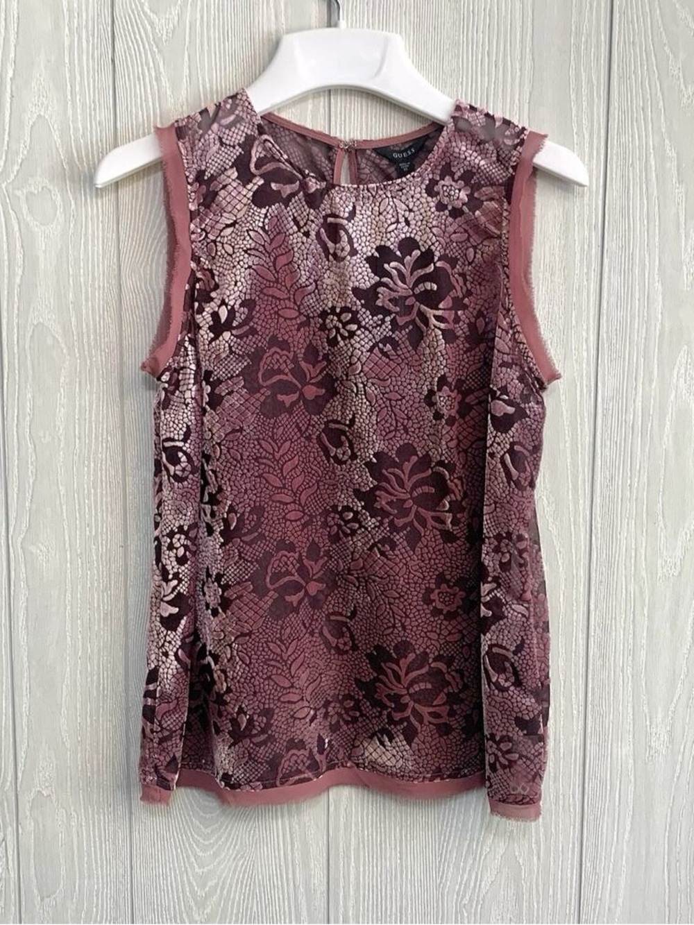 Sleeveless Floral Lace Overlay Top - Mauve Pink